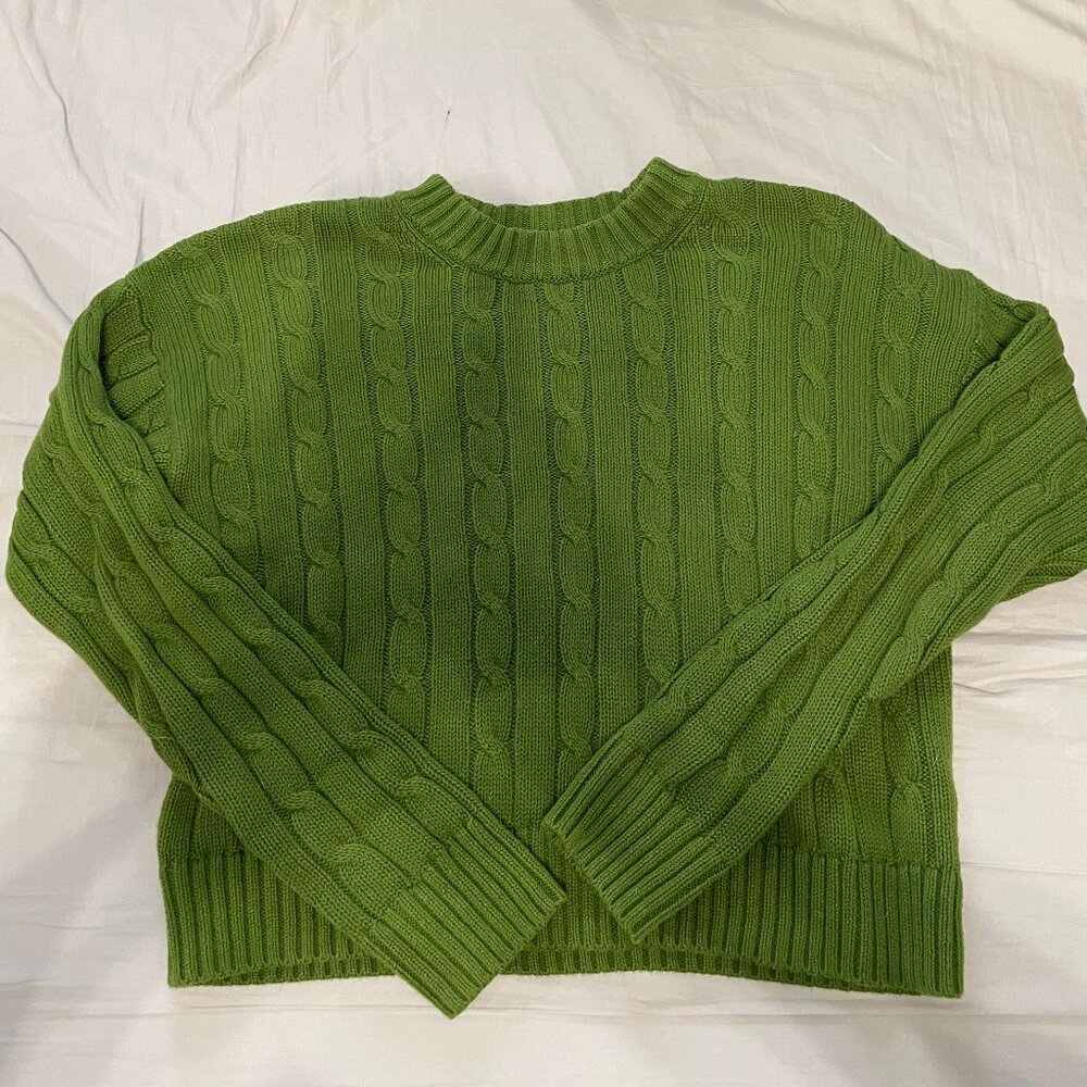 Gap 100% Cotton cable knit sweater, green, size M